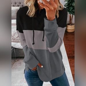 Womens Color Block Drawstring Hoodie